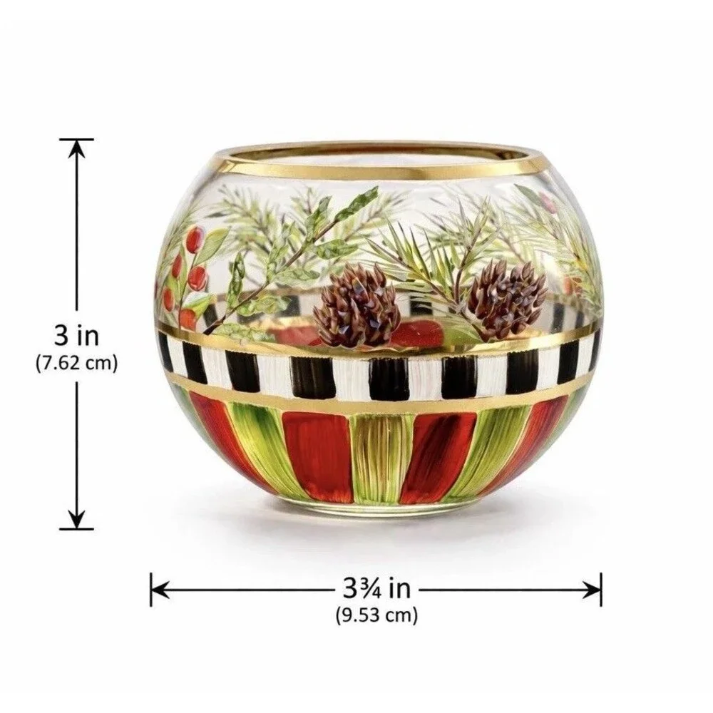 MacKenzie Childs Heirloom Globe Vase / Votive Holder Christmas Courtly Check 4